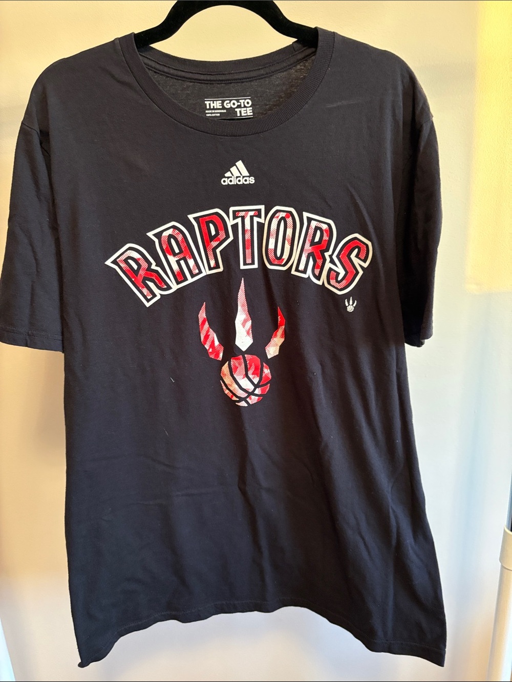 Adidas Black Raptors Graphic Tee with Red Accents